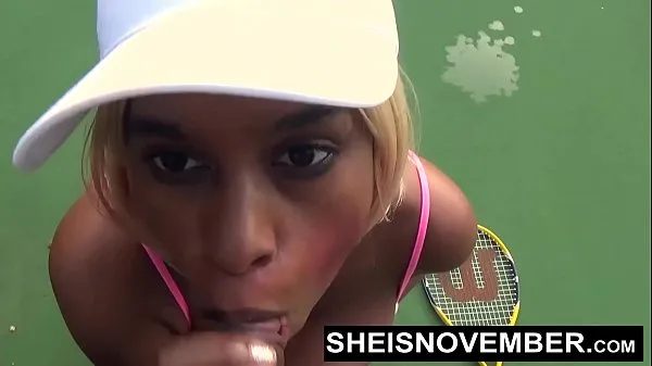 XXX I'm Sucking A Stranger Big Cock POV On The Public Tennis Court For Beating Me, Busty Ebony Whore Sheisnovember Giving A Blowjob With Her Large Natural Tits And Erect Nipples Out, Exposing Her Big Ass With Upskirt While Walking by Msnovember mega cső