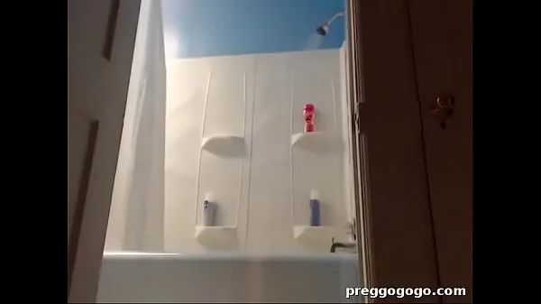 XXX Hot pregnant girl taking shower on webcam 메가 튜브