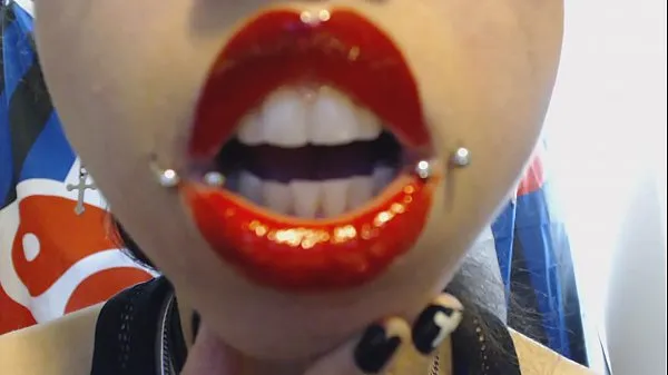 XXX Bright Red Lips Drool and Spit a LOT of Saliva mega Tube