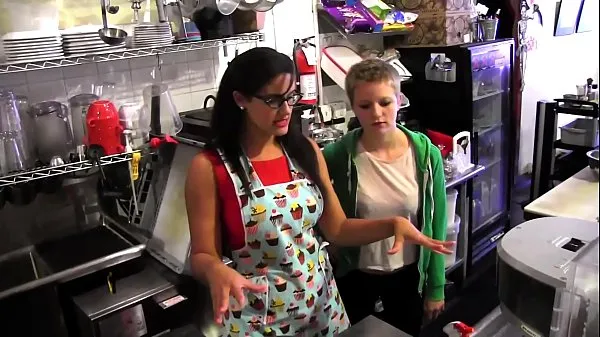XXX Young blonde Alani Pi has job interview as barista at Penny Barber's quick-service coffee shop mega cev