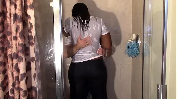 XXX Big Black Booty Grinding White Dick in Shower till they cum mega Tube