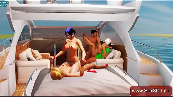 XXX Yacht 3D group sex with beautiful blonde - Adult Game巨型管