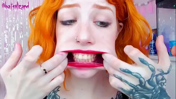 XXX Ginger slut huge cock mouth destroy uglyface ASMR blowjob red lipstick mega Tube