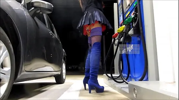 XXX Crossdresser Mini Skirt in Public --Gas station mega cső