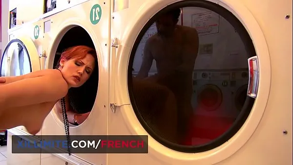 XXX Laundromat sex with French redhead hot girl巨型管