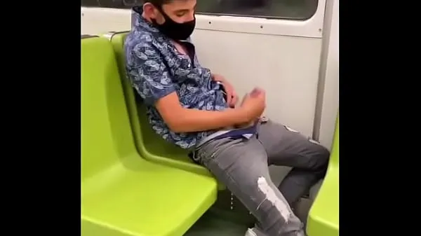 XXX Mask jacking off in the subway mega tubo