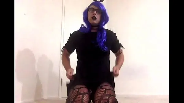 XXX Blue Haired Sissy CD Eating Own Load of Cum หลอดเมกะ