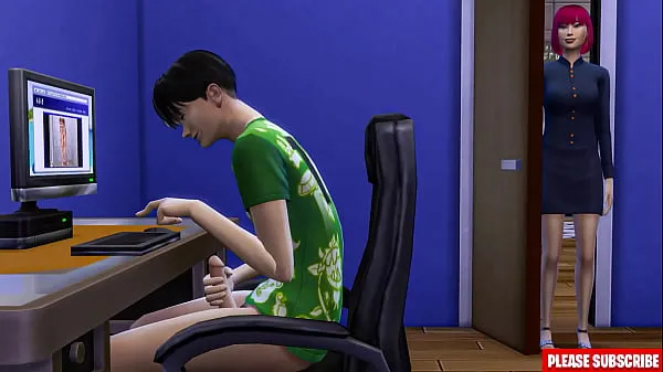 XXX Japanese step-mom catches step-son masturbating in front of computer หลอดเมกะ