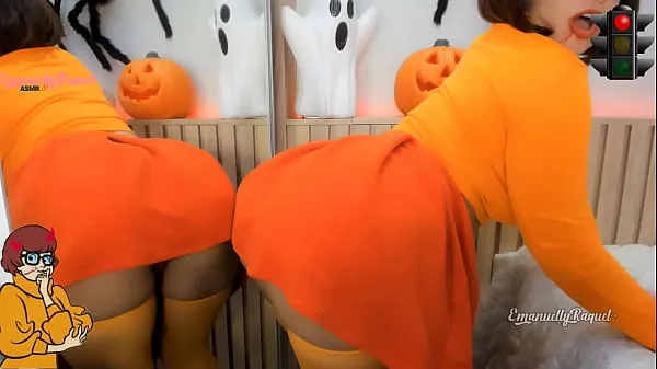 XXX Zoombie Velma Dinckley Scooby Doo cosplay for halloween red light green light game, sucking hard on her dildo and teasing with her butt plug, do you want to play میگا ٹیوب