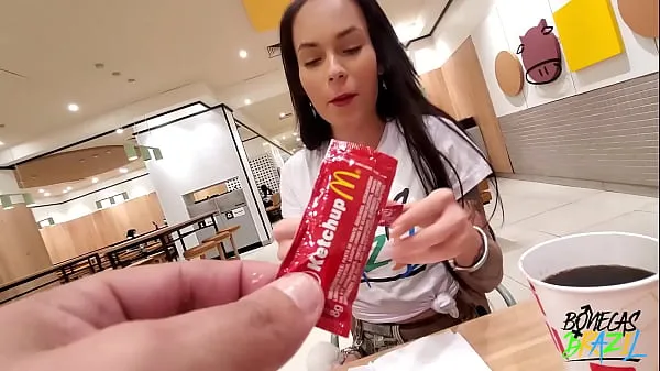 XXX Aleshka Markov gets ready inside McDonalds while eating her lunch and letting Neca out mega Tube