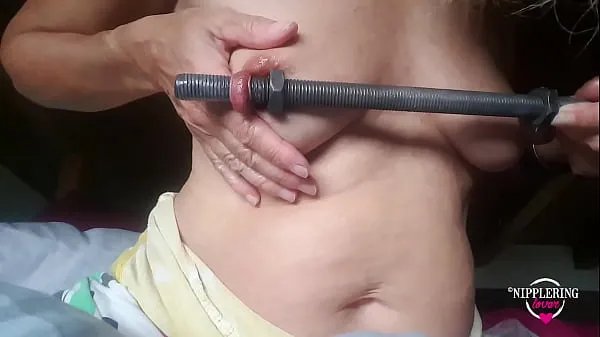 XXX nippleringlover kinky inserting 16mm rod in extreme stretched nipple piercings part1 mega Tube