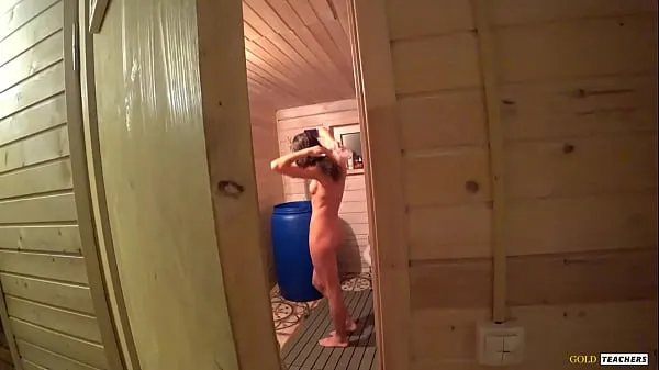 XXX Met my beautiful skinny stepsister in the russian sauna and could not resist, spank her, give cock to suck and fuck on table mega cső