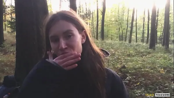 XXX Young shy Russian girl gives a blowjob in a German forest and swallow sperm in POV (first homemade porn from family archive megarør