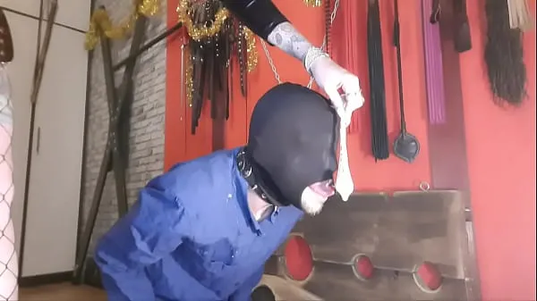 XXX Sperm fetish. The slave joyfully accepts someone else's sperm on his face. The humiliation of a slave megaputki