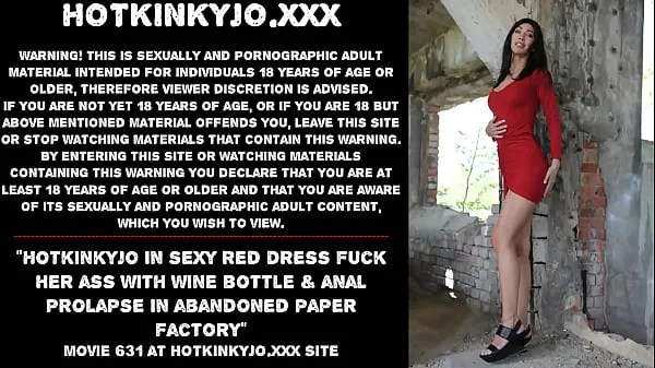 XXX Hotkinkyjo in sexy red dress fuck her ass with wine bottle & anal prolapse in abandoned paper factory mega cső