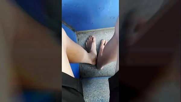 XXX Twink walking barefoot on the road and still no shoe in a tram to the city ống lớn
