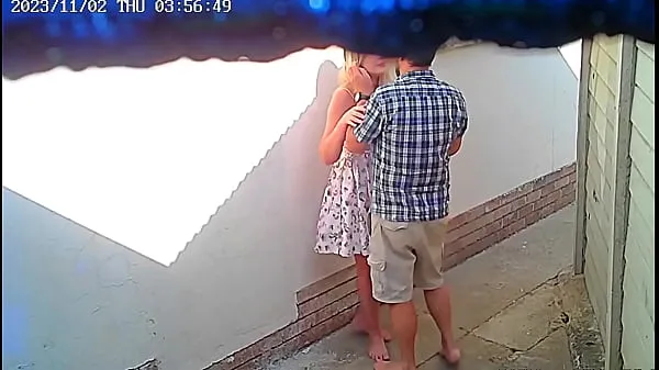 XXX Cctv camera caught couple fucking outside public restaurant megarør