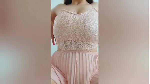 XXX Young cutie in pink dress playing with her big tits in front of the camera - DepravedMinx میگا ٹیوب