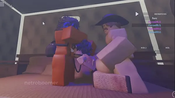 XXX ROBLOX: Slutty femboy gets face fucked and gang banged by two big cocks mega cső